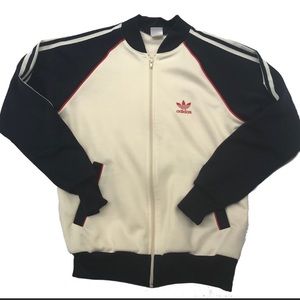 Vintage Adidas Track Jacket white body with navy sleeve sleeves